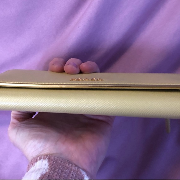 PRADA! Butter cream yellow with gold logo and trim Saffiano Leather Long Wallet - Picture 7 of 16